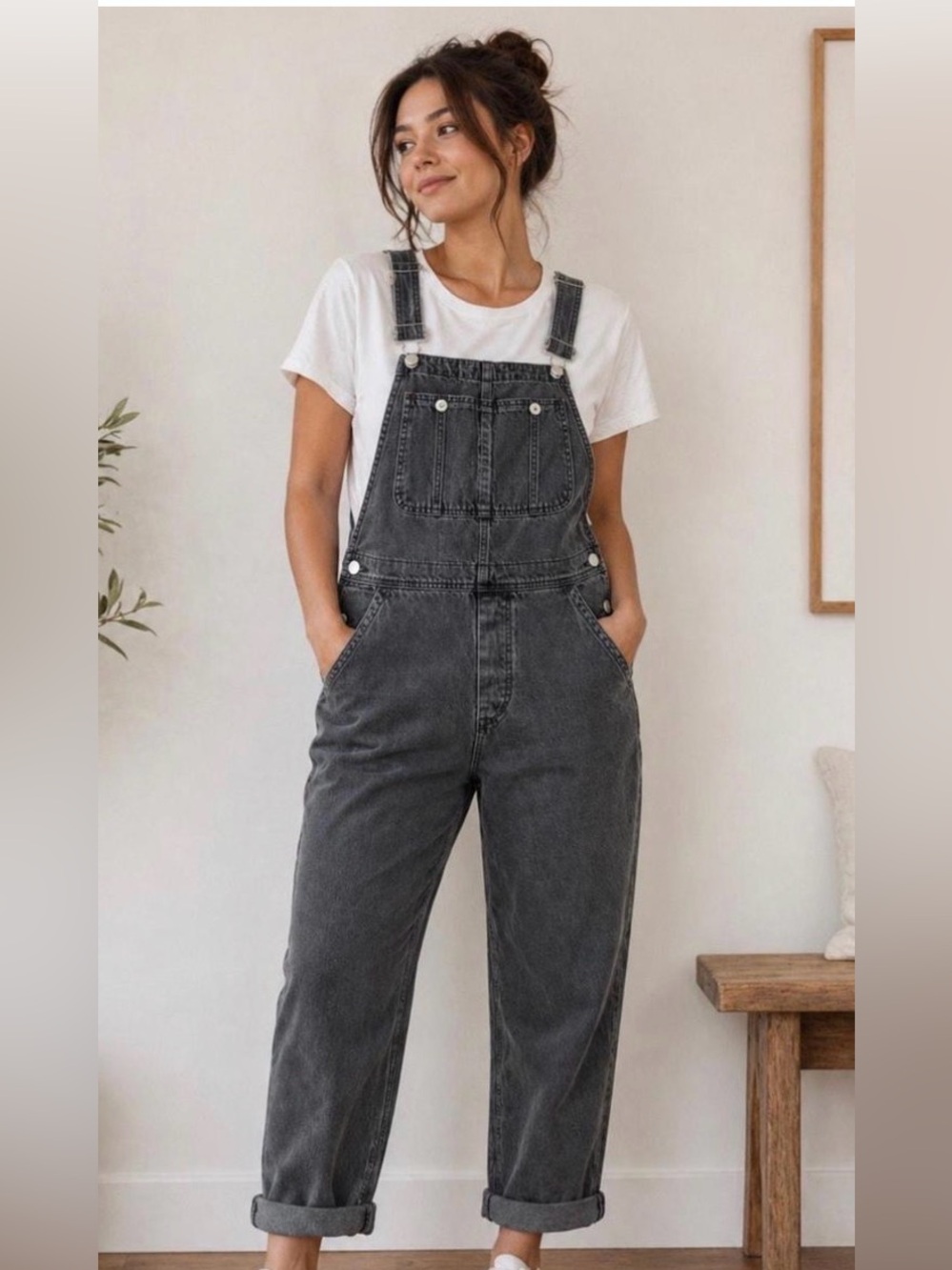 Free People We The Free Bib Style Denim Overalls Faded Black Women’s Size 26